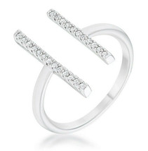 Wide Parallel Lines Open Band Cz Clear Cubic Zirconia Cross Silver Brass Ring - $18.00