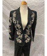 Victor Costa Occassion Vintage Women&#39;s XS Black 2pc Embroidered Pant Suit - $49.49