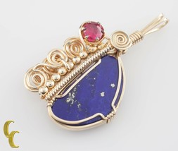 Handmade Art Deco Gold Filled Wire Coil Lapis Lazuli &amp; Pink Tourmaline P... - $548.88