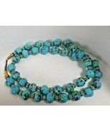Vintage Blue Floral Art Glass Bead Necklace 27&quot; - $65.00