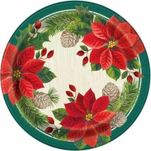 Red Green Poinsettia Christmas 8 Ct Paper 9" Luncheon Plates - $4.35