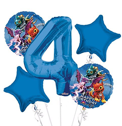 Skylanders Happy Birthday Balloon Bouquet 4th Birthday 5 pcs - Party Supplies - $12.99