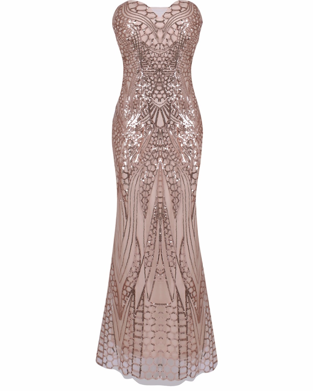 Image of New-Arrival-Sheer-Sequins-Women-Party-Gown-Pageant-Formal-Robe-De-Soiree-Vestido