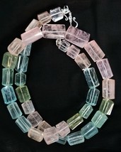 Natural Multi Aquamarine Tube Beads Necklace, Colourful Gemstone Necklace - $575.00+