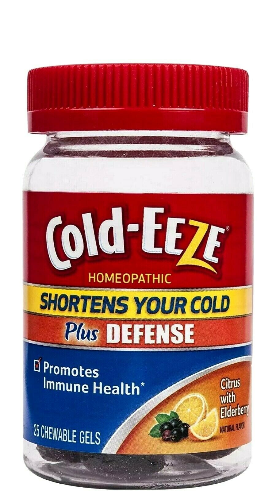 COLD EEZE Plus DEFENSE Citrus with Elderberry 25 Count Bottle Chewable