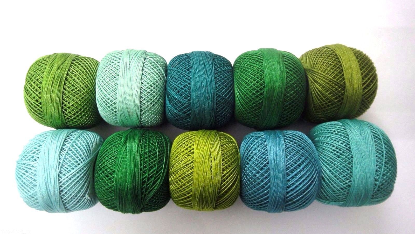 SET LOT 10 SHADES OF GREEN Cotton Yarn Thread Crochet Knitting