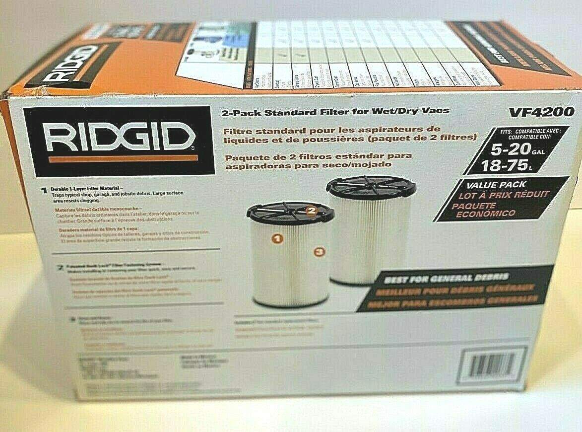 RIDGID Wet/Dry Vac 2Pack Standard Filter VF4200 Fits 520 Gal RIDGID