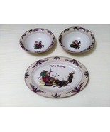 GEI Christmas Platter and 2 Serving Bowls Santa Sleigh Holly Bells  - $32.71