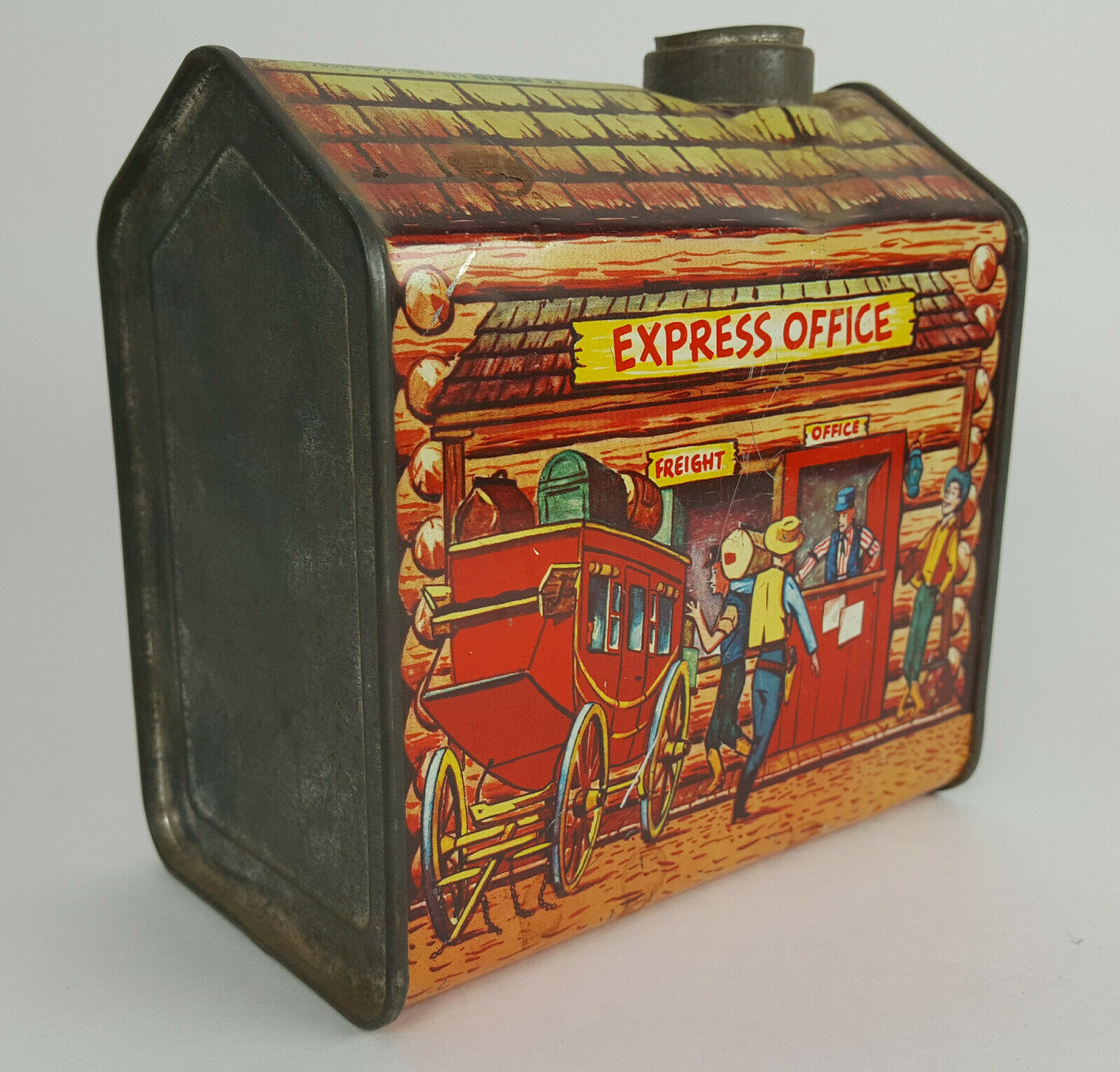 1950s Log Cabin Tin EXPRESS OFFICE Advertising RARE Vintage Maple Syrup ...