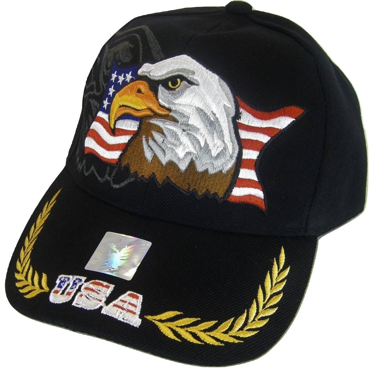 Men's Patriotic Large Eagle USA Adjustable Baseball Cap (Black) - Hats