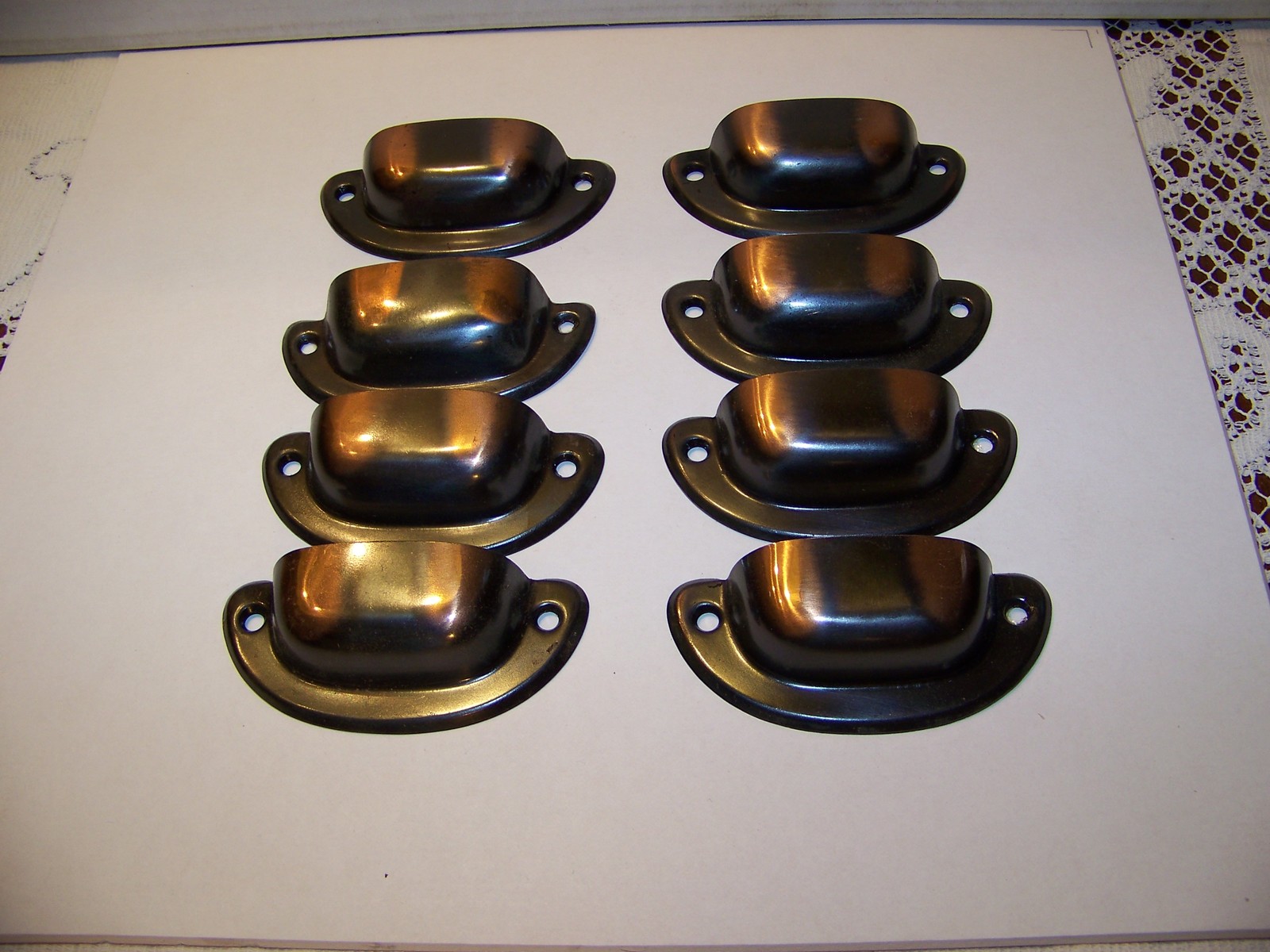 Antique Japanned Copper Oxide drawer pulls NOS set of 8 matched