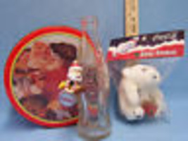 Coca Cola Bottle Christmas Tin Container &amp; 2 Holiday Ornaments Lot of 4 ... - $16.92