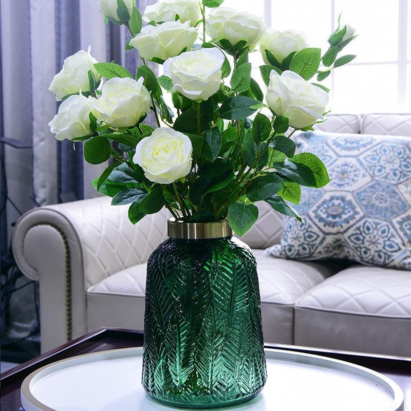 Vintage Dark Green Glass Vase Home Decoration Flowerpots Art Crafts Figurines Ho