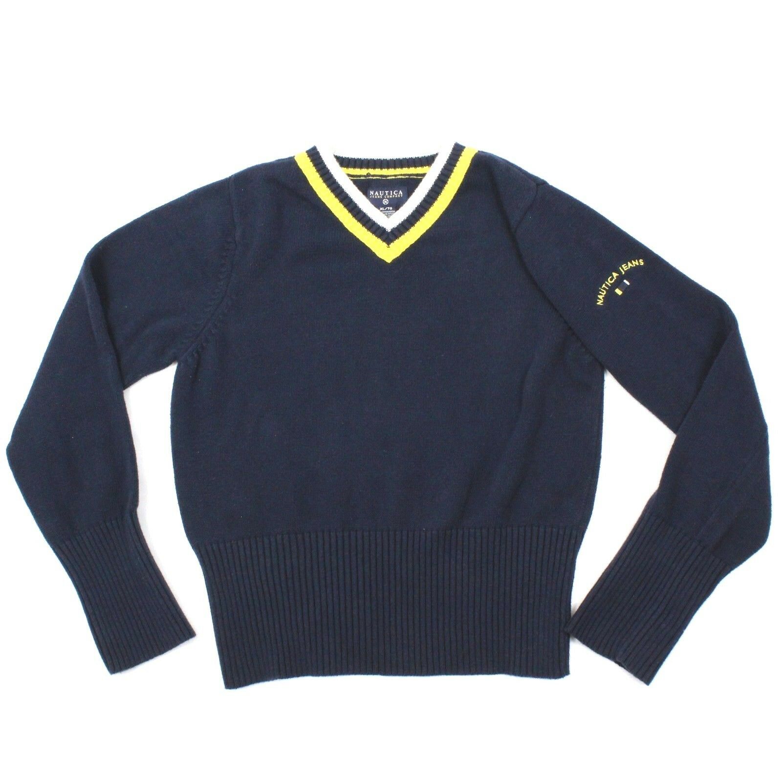 VINTAGE Nautica Women's Sweater V-neck Size XL Blue Knit Long Sleeve ...