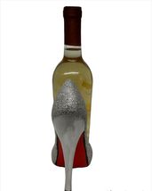 Silver Wine Bottle Holder Glitter Stiletto Shoe Design Poly Stone 8" High image 5