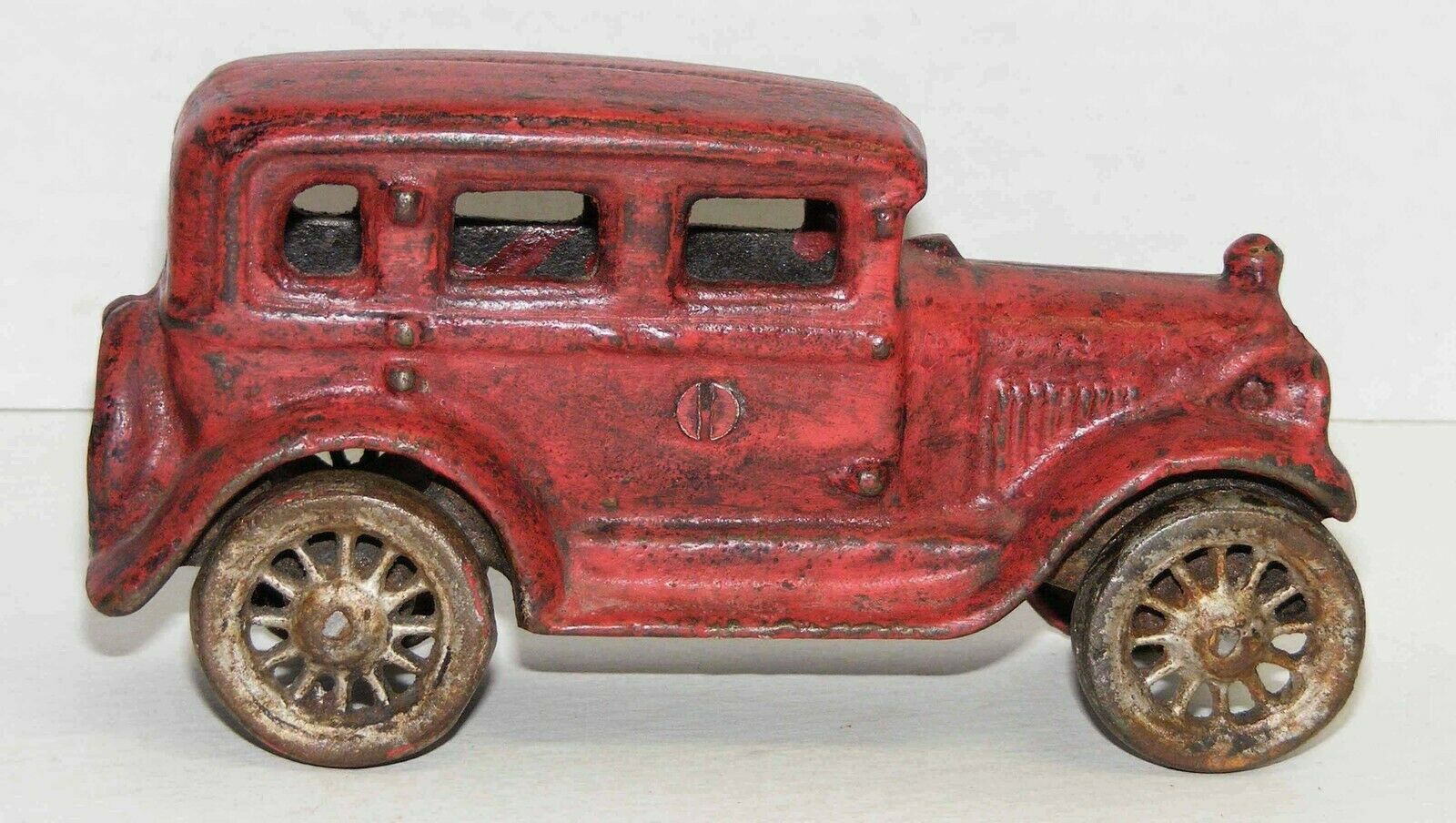 Vintage 6" Cast Iron Toy Red Car Sedan Coupe Touring - Model Cars & Trucks