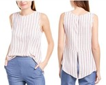 BCBG Maxazria Womens Blouse Striped Sleeveless Sz Large Off White Sangria - $29.51