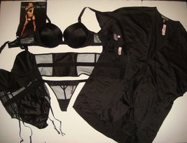 Victoria's Secret 32B,34C,36C Bra Set+Cincher+Garter Teddy+Robe Black Quilted - $169.99