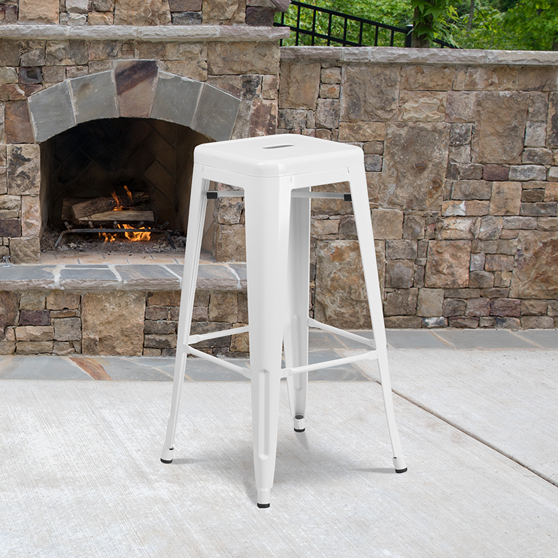 30 White No Back Metal Stool CH-31320-30-WH-GG