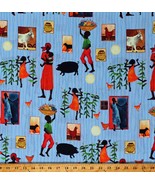 Cotton African Families Women Children Home Blue Fabric Print by Yard D3... - $13.95