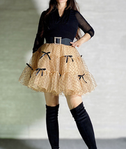 Champagne Polka Dot Tulle Skirt A-line Puffy Knee Length Tulle Holiday Outfit image 2