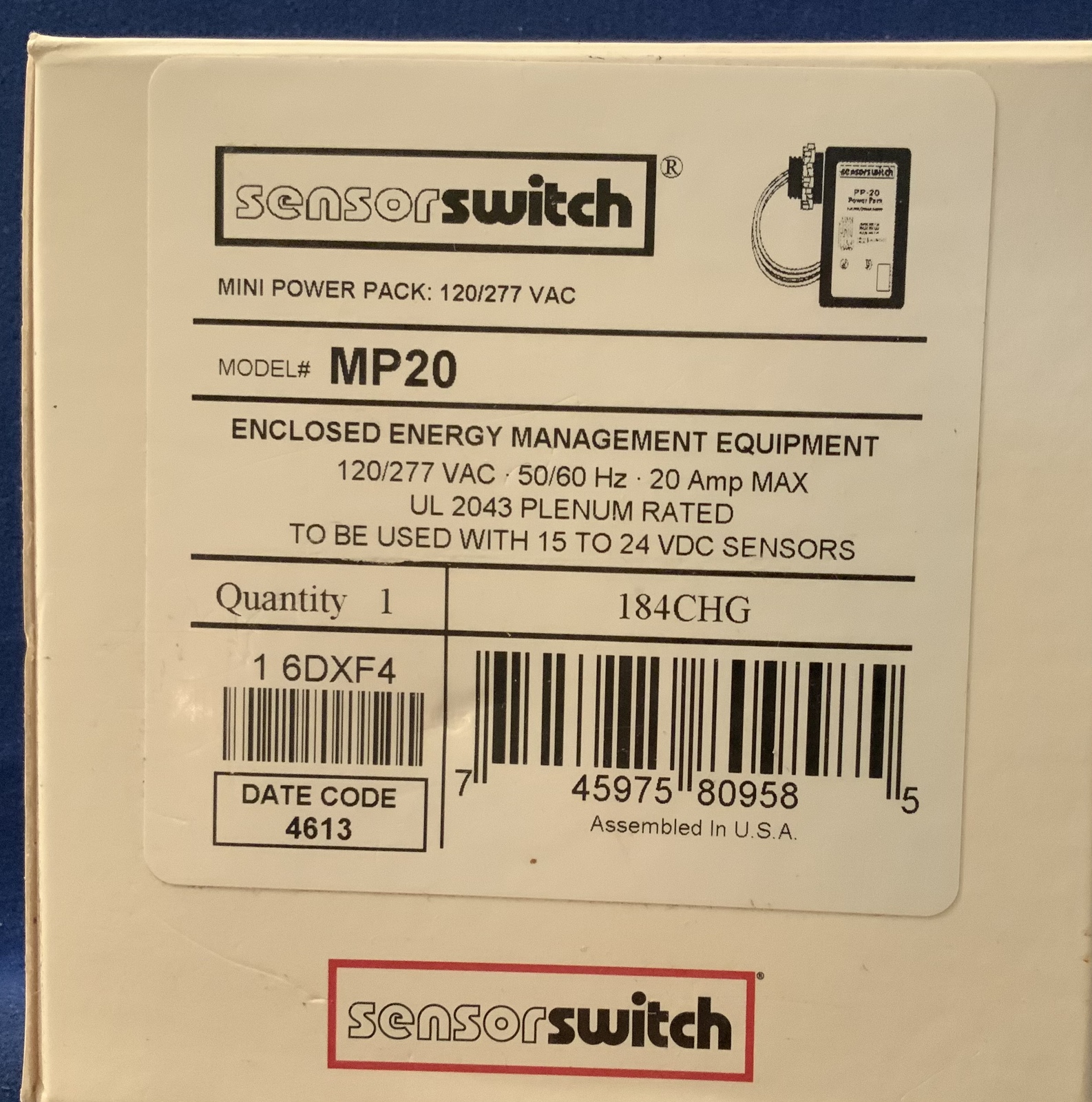 SensorSwitch MP20, enclosed energy management equipment, 184CHG, power