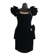 Vtg Julie Duroche For After Five Black Velvet Dress Off the Shoulder Rhi... - $135.52