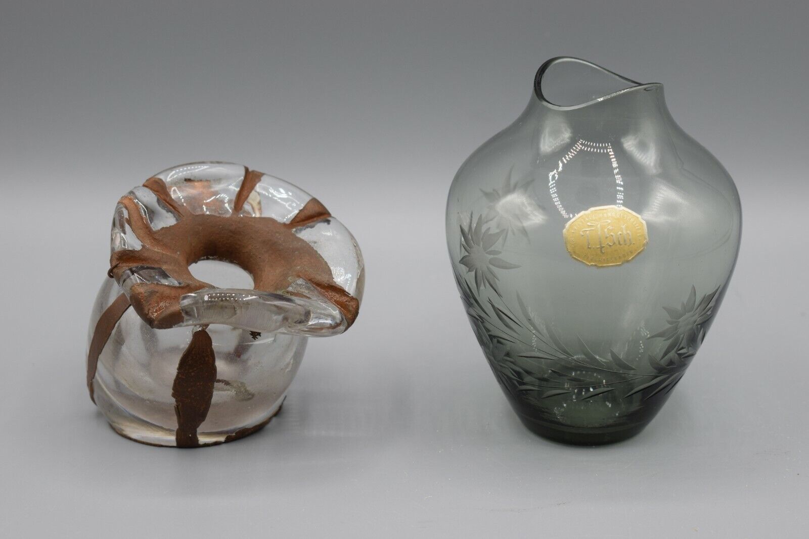 Vintage Glass West Germany Lead Crystal Gold Amber Vases Echt Bleikristall 1960s Everything Else