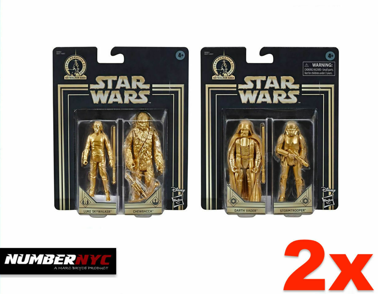 Hasbro Star Wars Commemorative Edition Gold Chewbacca & Luke Skywalker Figures for sale online 