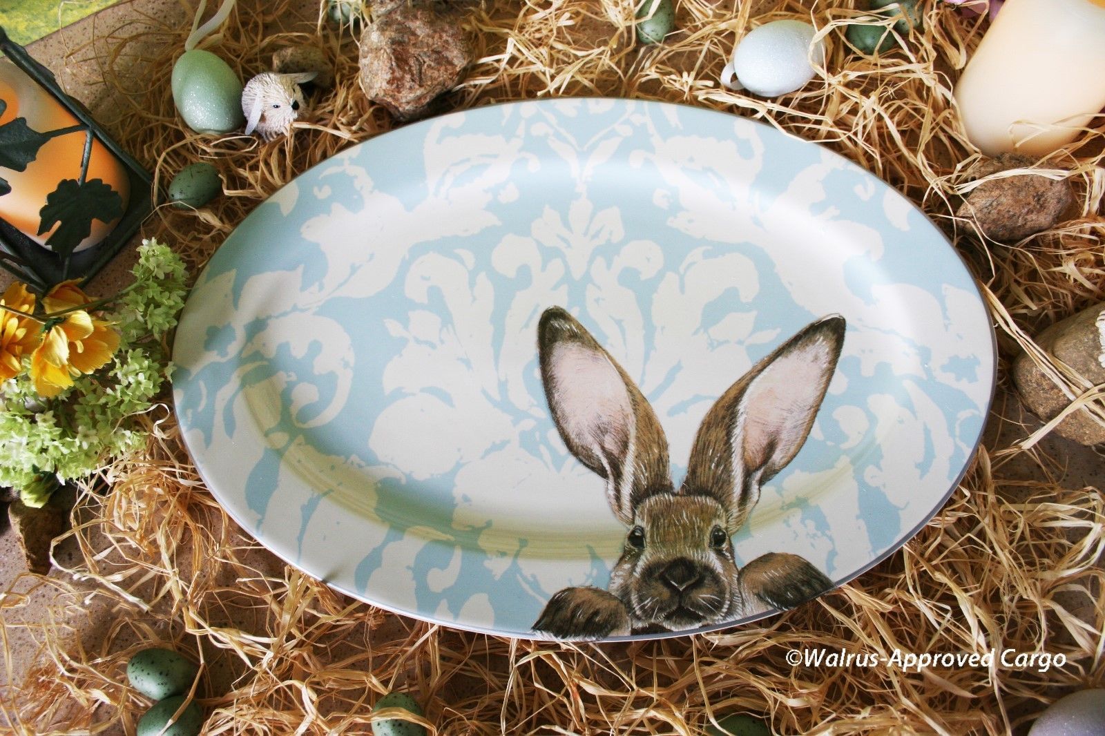 Gedeckter Tisch Williams Sonoma Easter Bunny Damask 18" Oval Serving