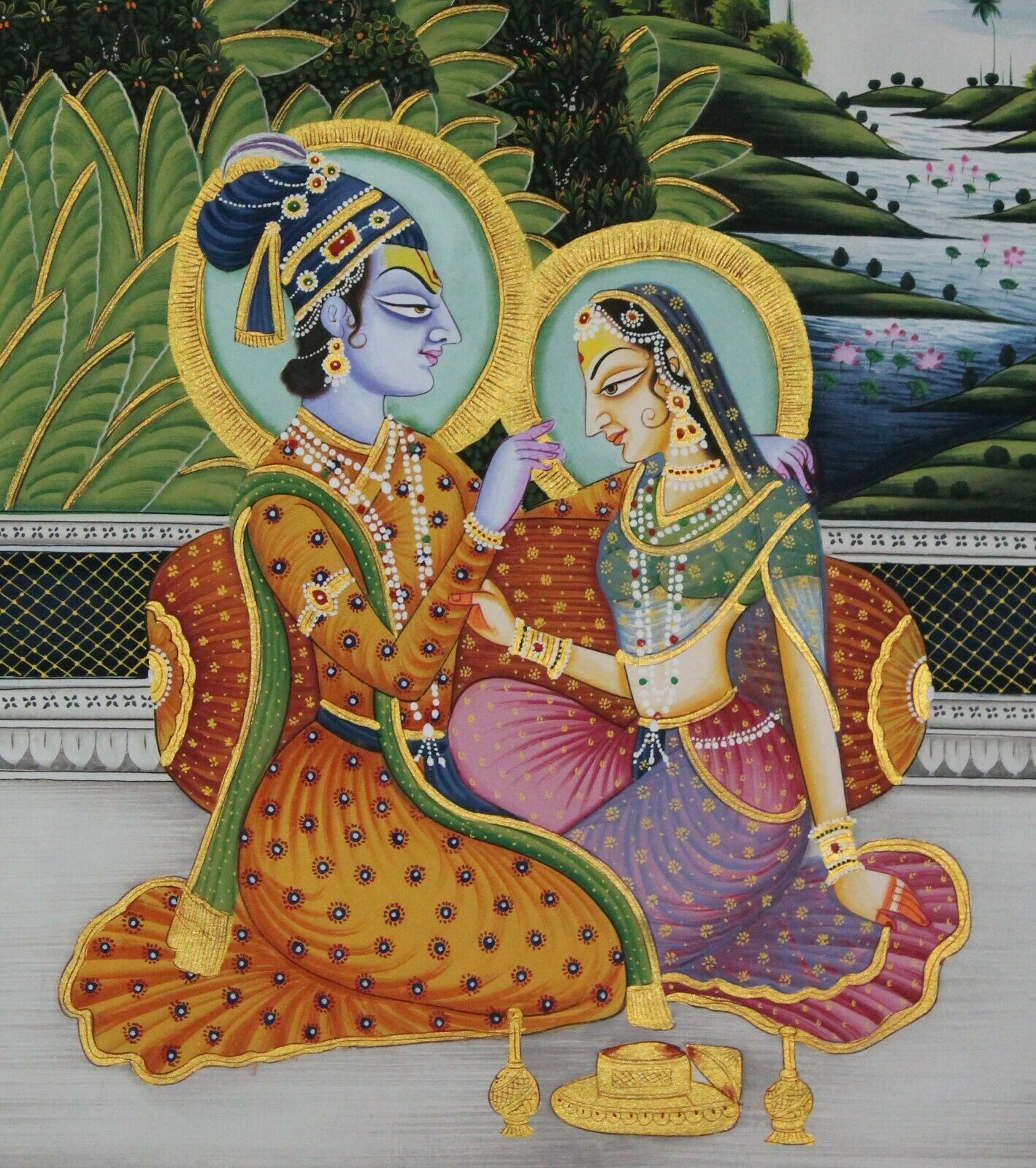 Handmade Lord Radha Krishna Wall Hanging Pichwai Love Scene Home Décor