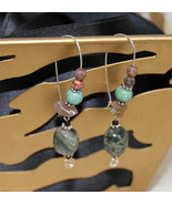 Pretty Sterling Silver Long Wire Earrings Jasper Turquoise Dangle Beads ... - $22.80