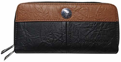 Stone Mountain Nancy Double Zip Around Leather Checkbook Wallet Black/Tan - Wallets