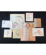 Set of 8 Vintage 40s illustrated Birth/Baby card art (Set B) - $15.00