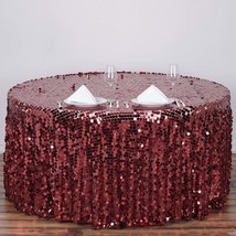 Burgundy - 120" Big Payette Sequin Round Tablecloth For Wedding Banquet Party - $131.18