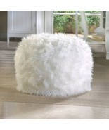 Fuzzy White Furry Ottoman Pouf Bean Bag Seat Floor Pillow Chair Bedroom ... - $74.25