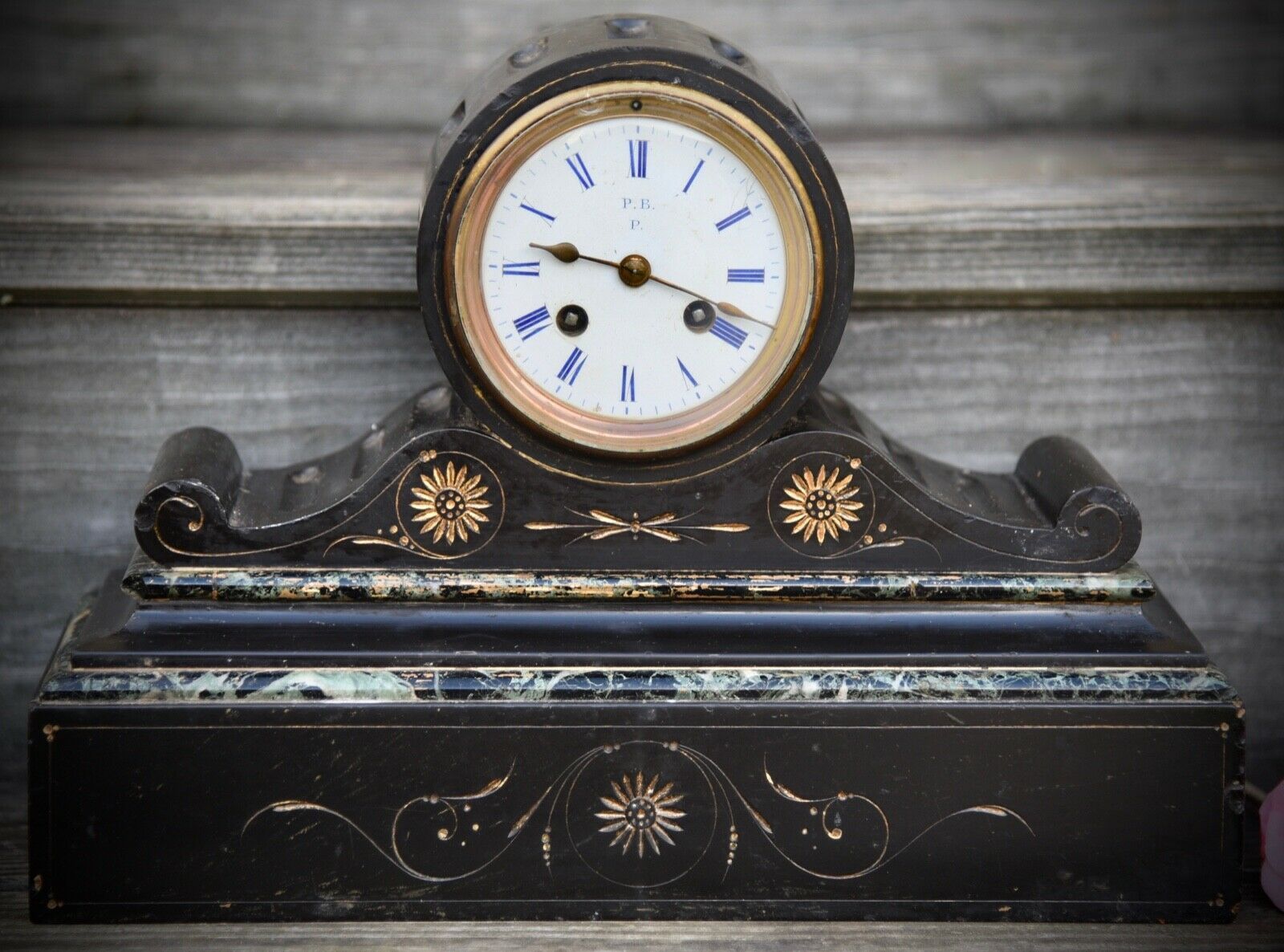Antique Platnauer Freres French Victorian Black Marble Slate Mantel