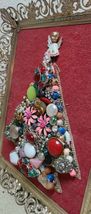 * Vintage Festive Rhinestone Jewelry Framed Christmas Tree Decoration Art 10x12" image 3