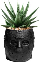 Masked Monster Black Plant Planter Pot - 6" H Polyresin Skulls Pot, Holiday - $39.99