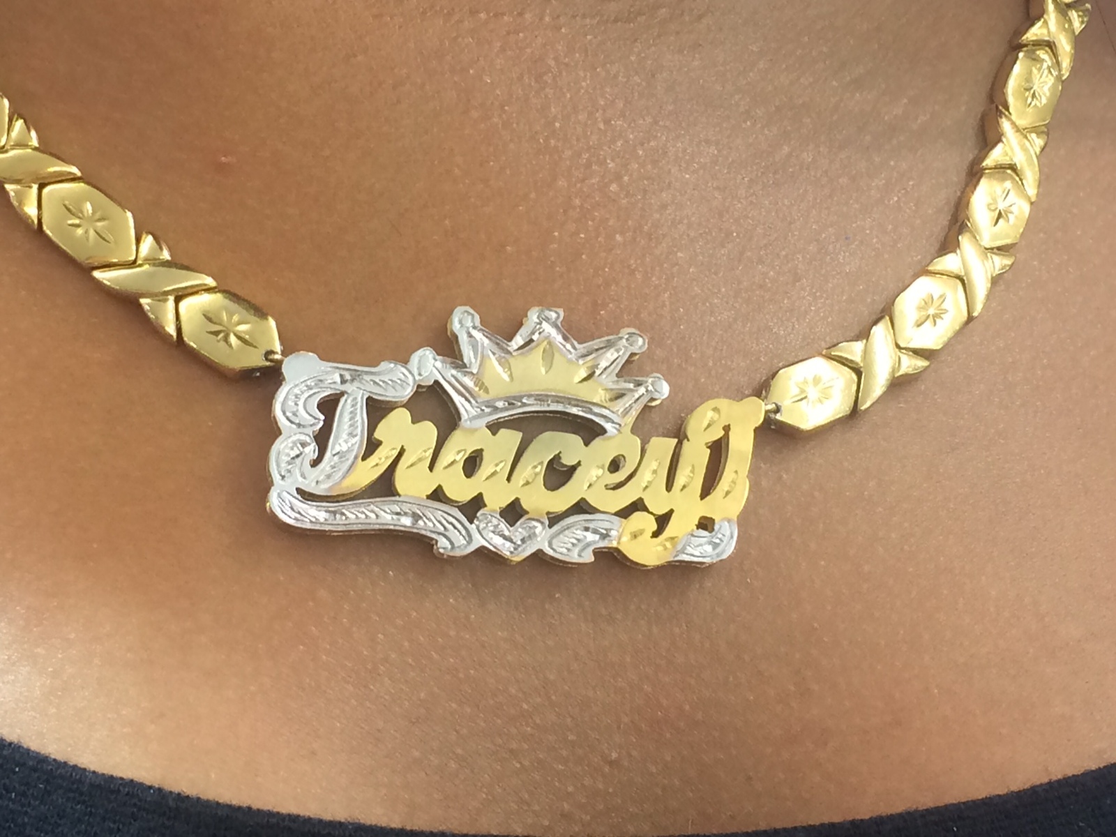 14k Gold Overlay Double Name Necklace xoxo chain 3D Personalized