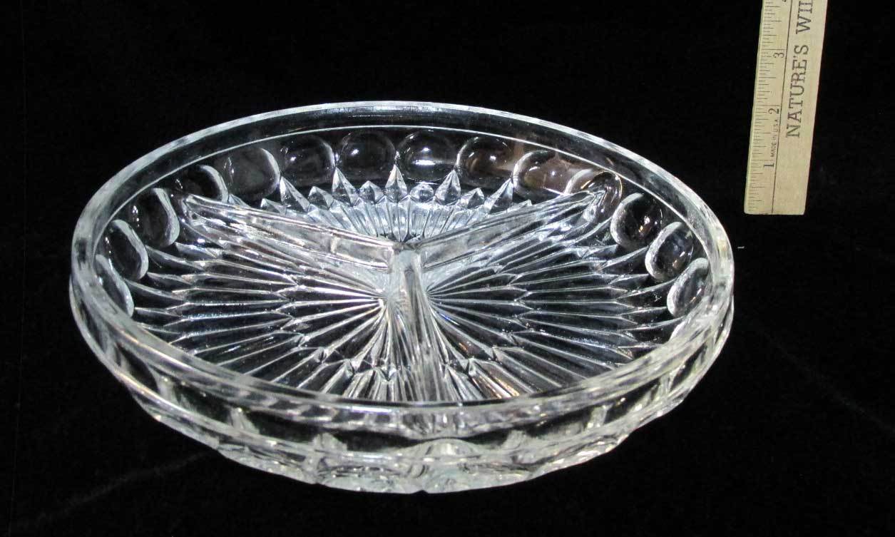 Divided Glass Serving Tray Relish Dish Bowl Ribbed Circle 3 Sections