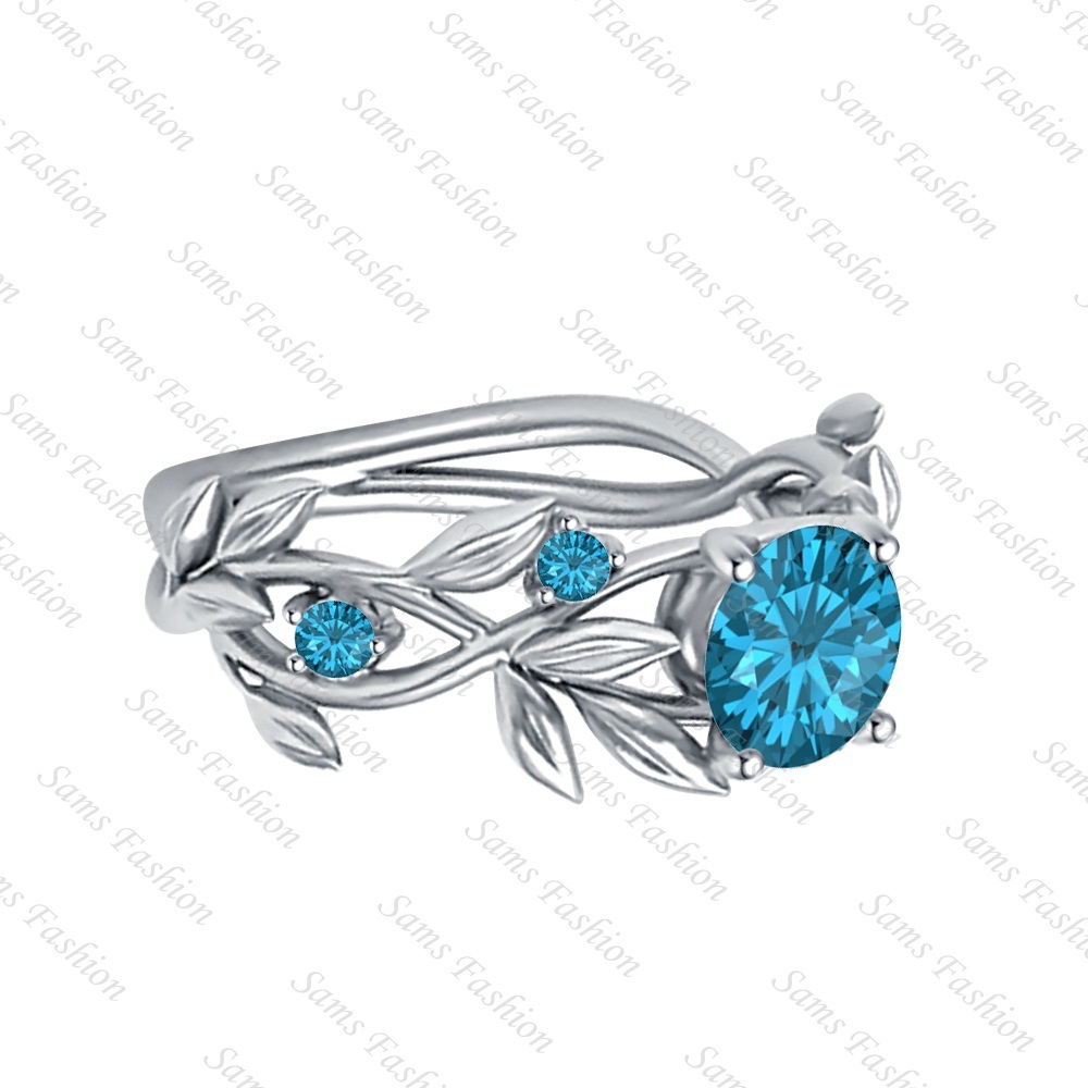 2Ct London Blue Topaz Leaves Round white Gold Over 925 Sterling Silver Women