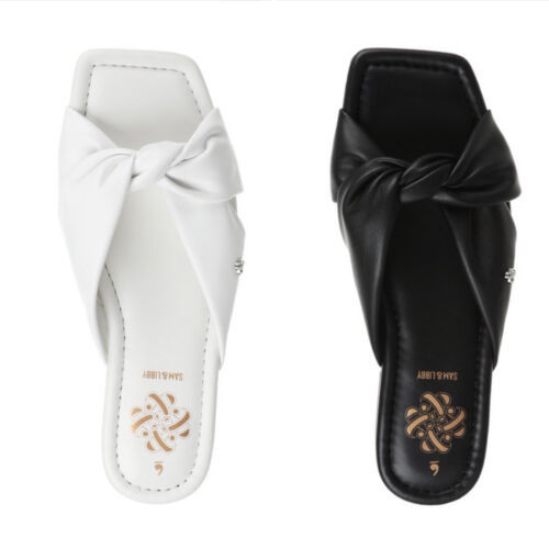 Sam & Libby TALLULAH Faux leather knot slide sandal Black or White~Choose color