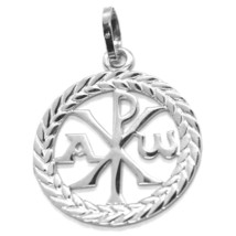 SOLID 18K WHITE GOLD MONOGRAM OF CHRIST PENDANT, PEACE, MEDAL, 0.95 INCHES image 1