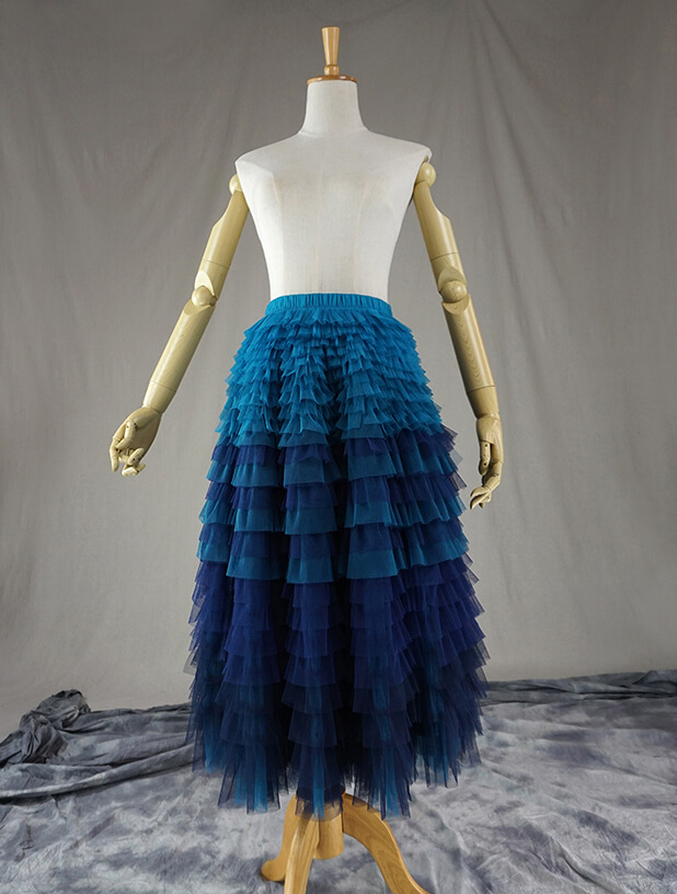 Sage Green Blue Layered Tulle Skirt High Waisted Tiered Tulle Maxi ...