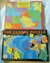 Map NEW Puzzles Global 600 Shaped Pieces + Middle East Conflict w Chrono... - $29.69