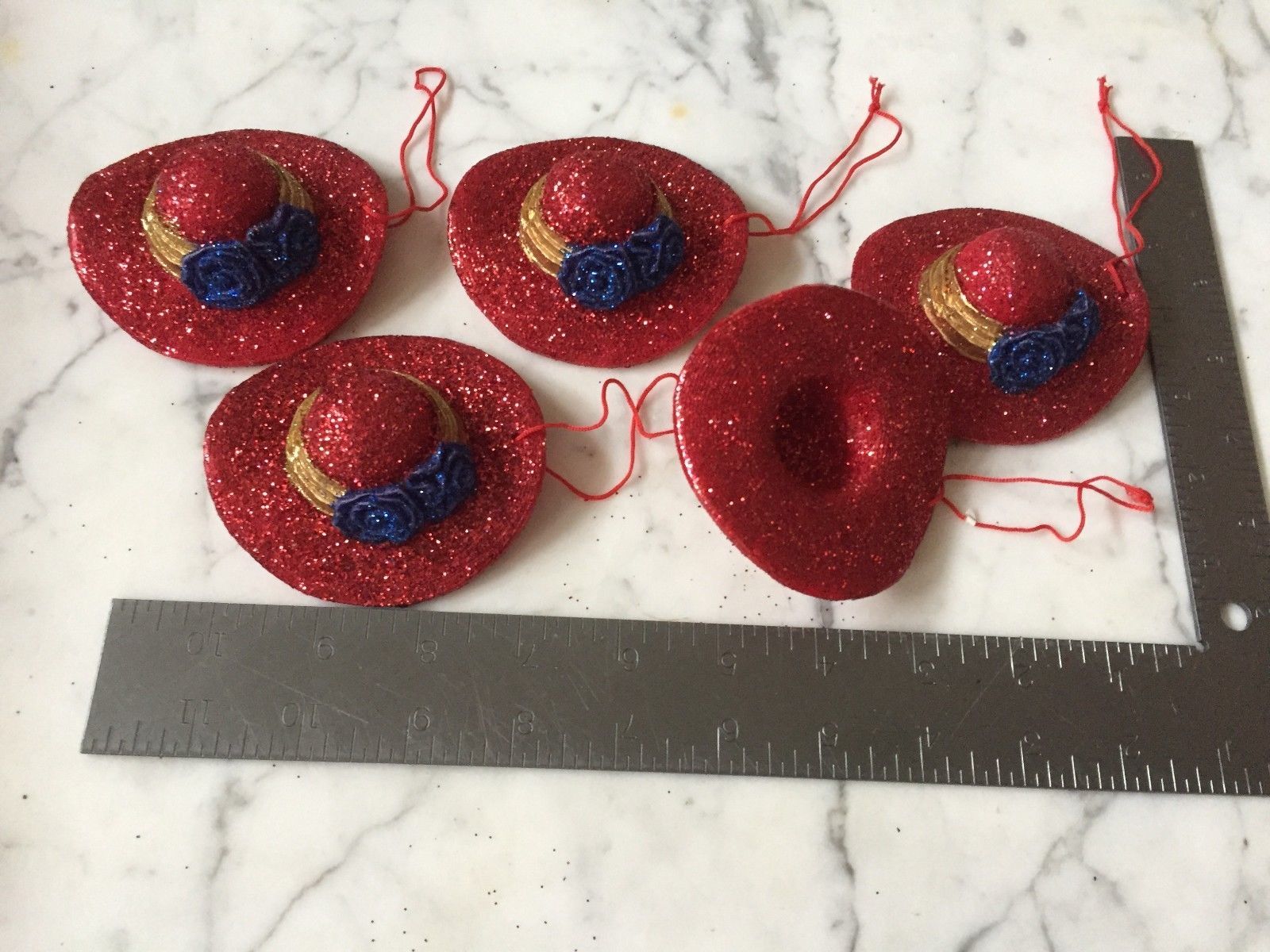 5 Vintage Red Hat Society Christmas Ornaments Ornament Hats 24336