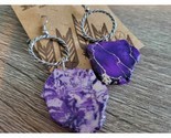 Purple & Silver Rope Circle Natural Stone Dangle Drop Statement Earrings