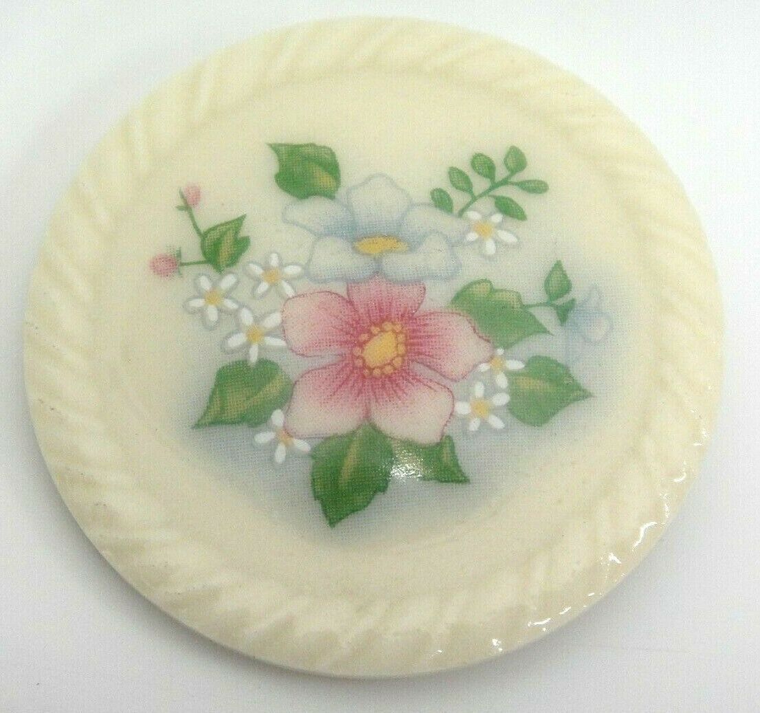 Primary image for Vintage Avon Ceramic Brooch Pin 1.5" Round with Pink White Blue Flowers