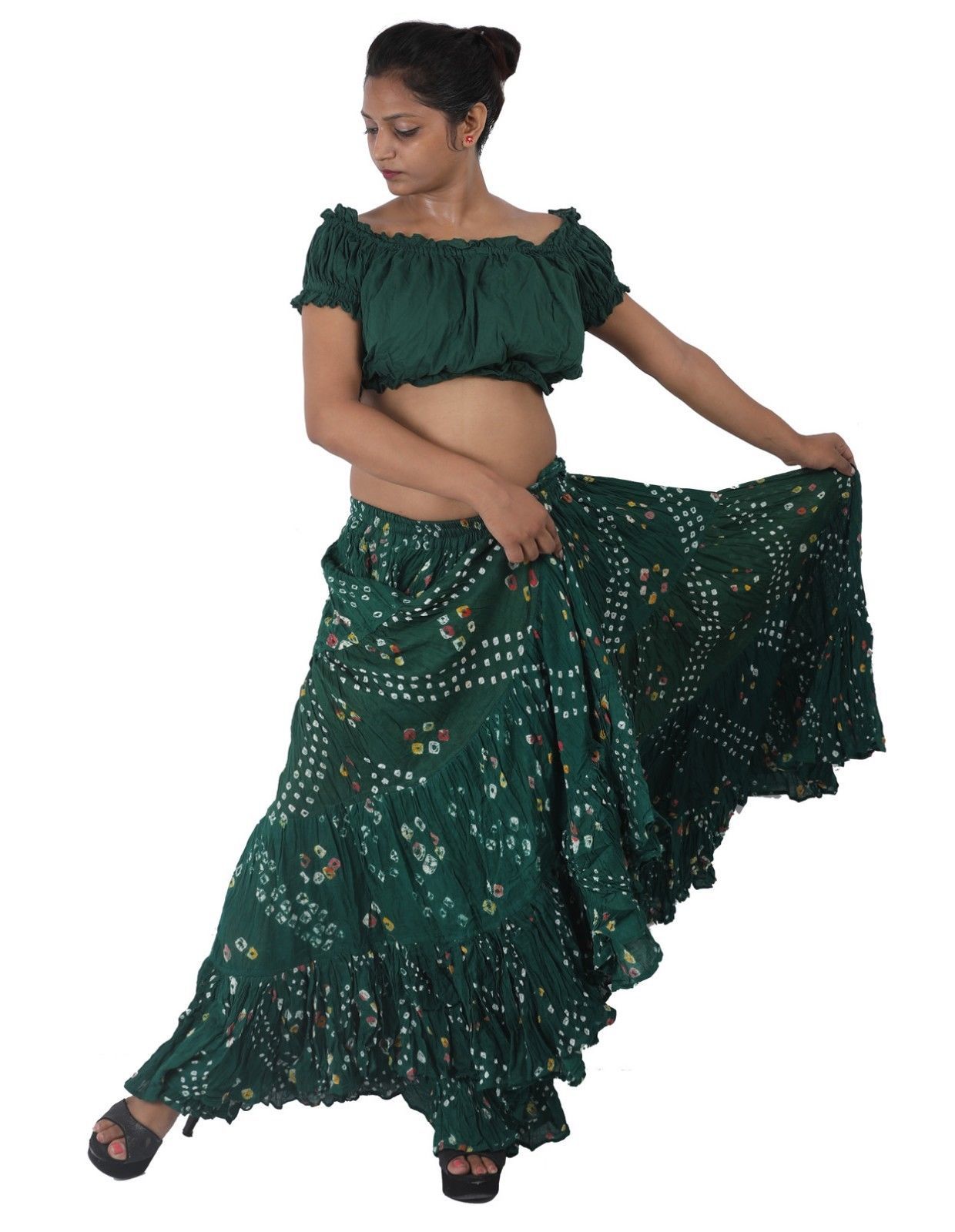 Cotton JAIPUR Tribal 25 Yard 4Tier Gypsy Skirt Belly Dance Tie /& Dye Polka Dot